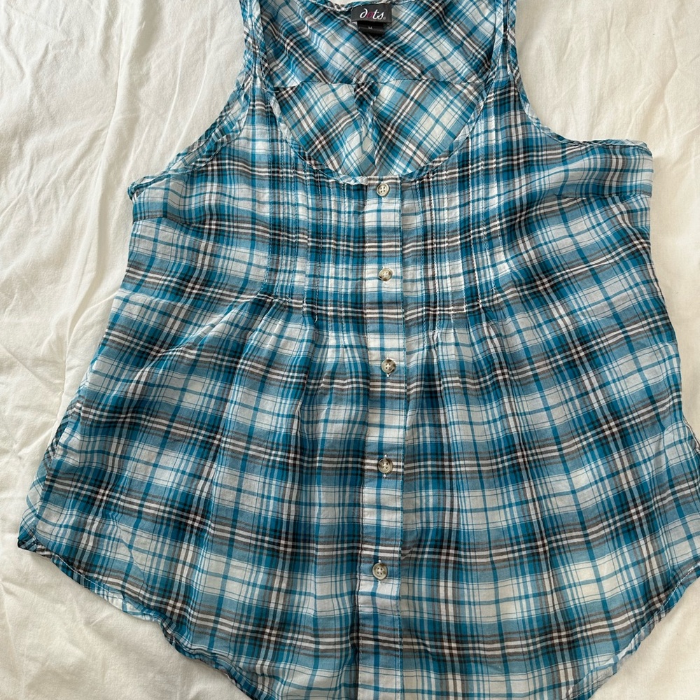 Blue Plaid Sleeveless Top